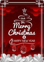 vrolijk Kerstmis en gelukkig nieuw jaar banier achtergrond rood hangende Kerstmis bal winter nacht vector sjabloon