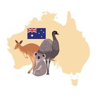 Australië kaart en dieren vector