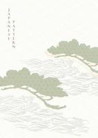 Chinese achtergrond met bonsai element vector. hand- trek Golf patroon met natuurlijk banier in wijnoogst stijl. vector