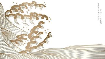 Japans hand- getrokken Golf achtergrond met goud element patroon vector. lijn kunst banier ontwerp met abstract kunst elementen in wijnoogst stijl. vector
