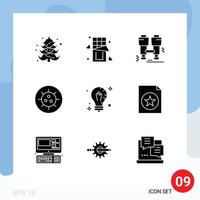 modern reeks van 9 solide glyphs pictogram van oplossing lamp camping geest ziekte bewerkbare vector ontwerp elementen