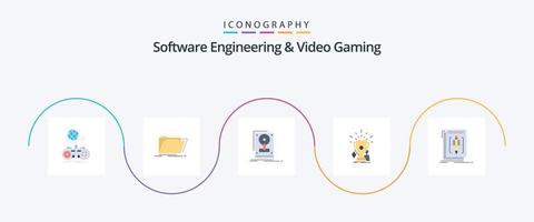 software bouwkunde en video gaming vlak 5 icoon pak inclusief sport. onderscheidingen. bestanden. uploaden. hdd vector