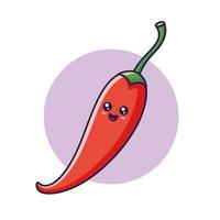 schattig kawaii Chili peper tekenfilm icoon illustratie. voedsel groente vlak icoon concept geïsoleerd Aan wit achtergrond. Chili peper karakter, mascotte in tekening stijl. vector