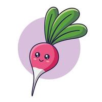 schattig kawaii radijs tekenfilm icoon illustratie. voedsel groente vlak icoon concept geïsoleerd Aan wit achtergrond. radijs karakter, mascotte in tekening stijl. afdrukken voor kinderen kleding. vector