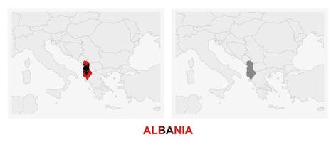 twee versies van de kaart van albanië, met de vlag van Albanië en gemarkeerd in donker grijs. vector