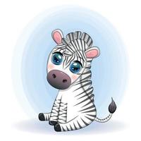 schattig tekenfilm zebra is zittend en golvend haar staart. kinderen karakter vector