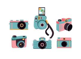 vector illustratie grafiek reeks van verschillend camera camera's stickers pictogrammen blauw roze kleur