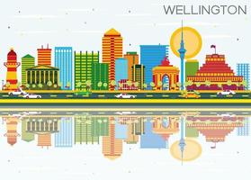 Wellington horizon met kleur gebouwen, blauw lucht en reflecties. vector