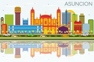 asuncion Paraguay stad horizon met kleur gebouwen, blauw lucht en reflecties. vector