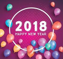 gelukkig nieuw jaar 2018 groet kaart met vliegend ballonnen en wit kader. vector