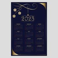 luxe 2023 kalender ontwerp sjabloon met blauw en gouden kleur vector