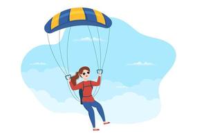 Parachutespringen illustratie met skydivers gebruik parachute en lucht springen voor buitenshuis activiteiten in vlak extreem sport tekenfilm hand- getrokken Sjablonen vector