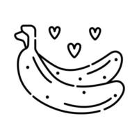 twee zwart lijn bananen met harten bovenstaande, minimaal vector illustratie