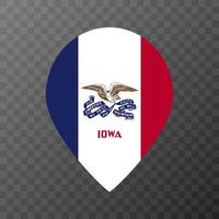 kaart wijzer met vlag Iowa staat. vector illustratie.