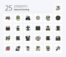 natuur en landbouw 25 lijn gevulde icoon pak inclusief natuur. groeien. landbouw. zon. landschap vector