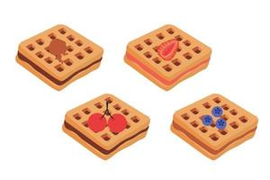 wafel icoon met divers vullingen. vector illustratie van wafels, gebakjes voor ontbijt, zoet tussendoortje.