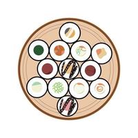 vector icoon reeks van lekker gekleurde sushi broodjes. verzameling van verschillend smaken en soorten. traditioneel Japans voedsel. Aziatisch zeevruchten groep