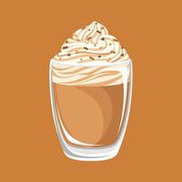 pompoen kruid latte in hoog glas kop met geslagen room en hagelslag. cafe restaurant menu drank drinken vector illustratie.