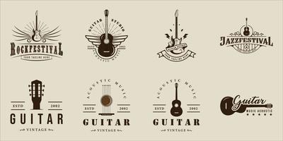 reeks van gitaar logo wijnoogst vector illustratie sjabloon icoon grafisch ontwerp. bundel verzameling van akoestisch en elektrisch muziek- instrument teken of symbool voor gitarist band of winkel bedrijf