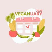 veganist 2023. zijn tijd voor een gezond eetpatroon. begin de nieuw jaar met de Rechtsaf voeding. kalender net zo een gereedschap voor zelfbeheersing. vector