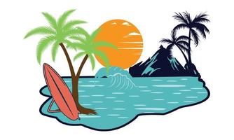 surfing strand, en berg SVG illustratie ontwerp. motiverende surfing strand, berg SVG illustratie clip art creatief kinderen, en surfing strand vector illustratie.