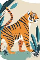 tijger in vlak vector stijl voor poster muur kunst decor boho illustratie