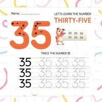 getallen werkblad voor kinderen, traceren getallen stap door stap van krassen vector