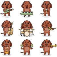 vector illustratie van schattig hond spelen muziek- instrumenten. reeks van schattig hond karakters. tekenfilm dier Speel muziek. dieren muzikanten.