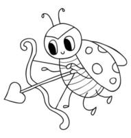 schattig lieveheersbeestje amur. klein insect met boog en pijl hart. vector illustratie. schets tekening. tekening lieveheersbeestje karakter voor valentijnskaarten, ansichtkaarten, kleuren, ontwerp, decor.