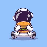 schattig astronaut aan het eten hamburger tekenfilm vector icoon illustratie. ruimte voedsel icoon concept geïsoleerd premie vector. vlak tekenfilm stijl