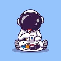 schattig astronaut eten sushi tekenfilm vector icoon illustratie. wetenschap voedsel icoon concept geïsoleerd premie vector. vlak tekenfilm stijl