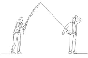 illustratie van zakenman visvangst andere Mens portemonnee concept van bedrijf wedstrijd. single lijn kunst stijl vector