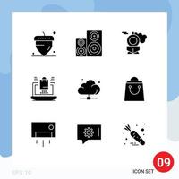 modern reeks van 9 solide glyphs pictogram van netwerk wolk retro boodschappen doen laptop bewerkbare vector ontwerp elementen