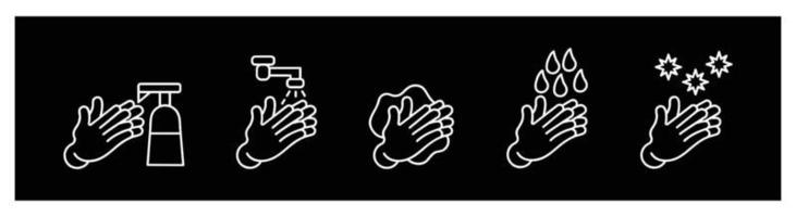 pictogrammen reeks hand- het wassen , zwart vector en lijn icoon vector illustratie hand- wassen Aan zwart achtergrond