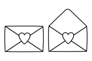 schattig tekening liefde brieven, envelop met hart. hand- getrokken vector illustratie