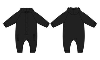 lang mouw bodysuit capuchon romper technisch mode schetsen vector mode sjabloon voor kinderen.