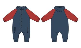 lang mouw bodysuit capuchon romper technisch mode schetsen vector mode sjabloon voor kinderen.