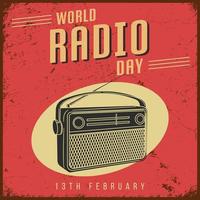 wereld radio dag achtergrond in wijnoogst stijl met grunge texturen en radio illustratie vector