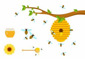 Platte honingbijen vector
