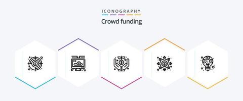 crowdfunding 25 lijn icoon pak inclusief inkomen. portaal. menigte. gat. zwart vector