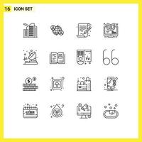 reeks van 16 modern ui pictogrammen symbolen tekens voor online aan het leren globaal e het dossier bewerkbare vector ontwerp elementen