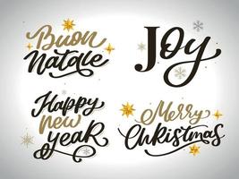 vrolijk Kerstmis reeks 2023 gelukkig nieuw jaar, typografie belettering insigne emblemen citaten reeks verzameling. vector logo ontwerp voor ansichtkaart, uitnodiging, groet kaart, poster, geschenk.