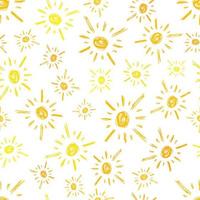 hand- getrokken zon. naadloos patroon van gemakkelijk schetsen van de zon. zonne- symbool. geel tekening geïsoleerd Aan wit achtergrond. vector illustratie.