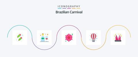 braziliaans carnaval vlak 5 icoon pak inclusief nar. hansworst. bloemen. heet lucht. ballon vector