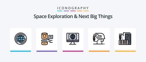 ruimte exploratie en De volgende groot dingen lijn gevulde 5 icoon pak inclusief groot. blad. denken. digitaal. kunstmatig. creatief pictogrammen ontwerp vector