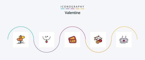 Valentijn lijn gevulde vlak 5 icoon pak inclusief thee. hangen. bruiloft. ballen. bruiloft vector