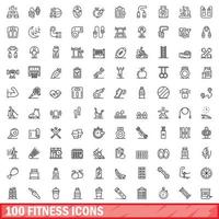 100 fitness iconen set, Kaderstijl vector