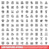 100 natuur iconen set, Kaderstijl vector