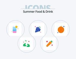 zomer voedsel en drinken vlak icoon pak 5 icoon ontwerp. gezond. groente. drankje. druif. druiven vector