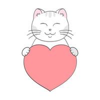 schattig tekenfilm kat Holding een hart in zijn poten. Valentijnsdag dag groet kaart met ruimte voor tekst. ontwerp voor uitnodiging, kaart, folder, brochure, spandoek. weinig huisdieren in liefde. een verklaring van liefde vector